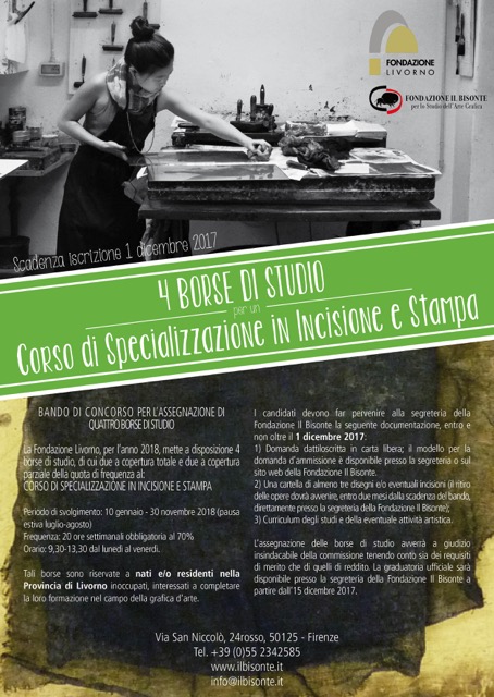 Quattro borse di studio per il corso in incisione e stampa della Scuola Internazionale di Grafica d’Arte Il Bisonte di Firenze