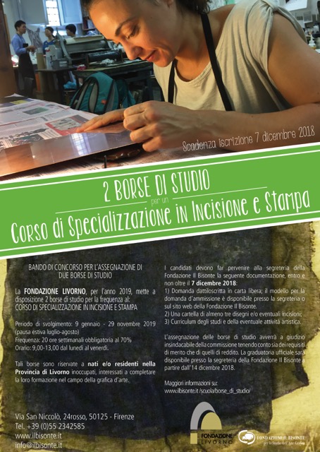 Due borse di studio per la scuola di grafica d’arte Il Bisonte di Firenze
